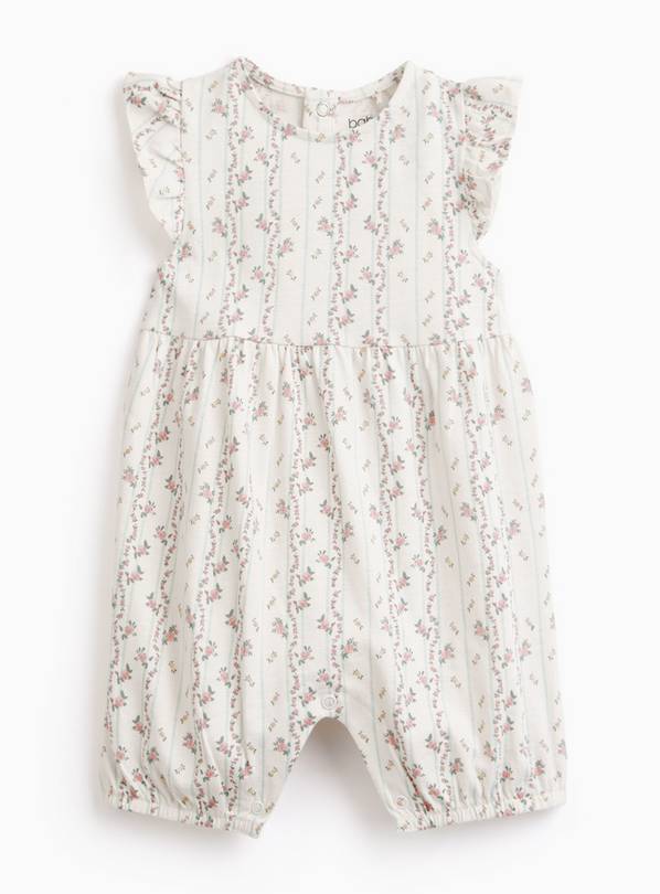 White Frill Sleeve Floral Romper Up to 3 mths